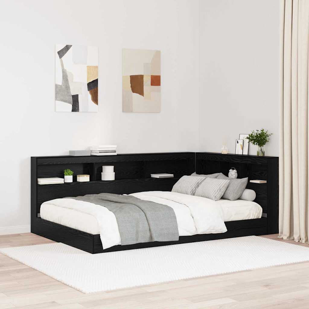 Opbevaringshovedgavl med hylde Sort eg 207,5 x 137,5 x 76,5 cm