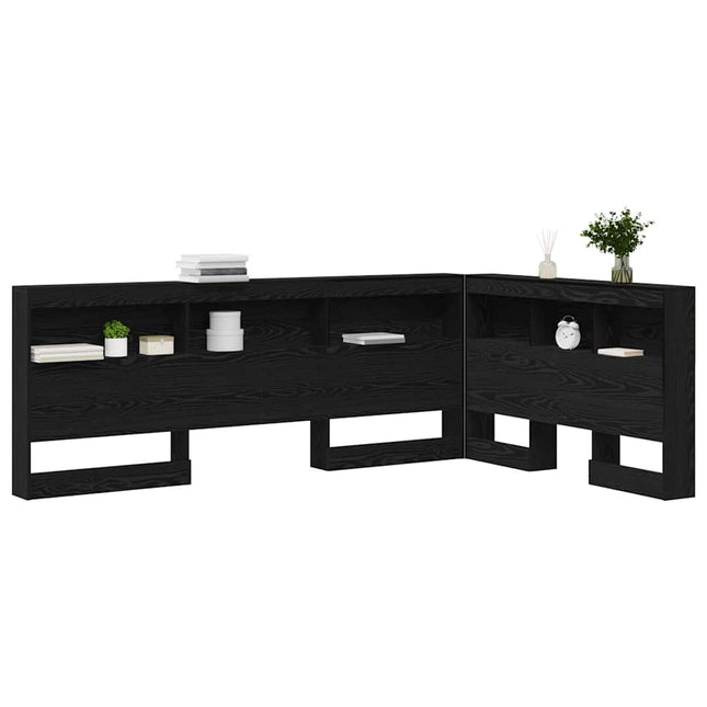 Opbevaringshovedgavl med hylde Sort eg 207,5 x 137,5 x 76,5 cm
