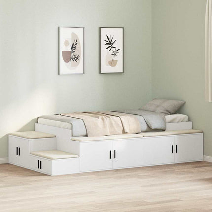 Seng med opbevaring med hylde Hvid 75 cm Konstrueret træ