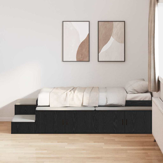 Seng med opbevaring Sort eg 234 x 103 x 53.5 cm Konstrueret træ