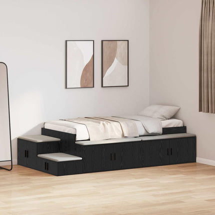Seng med opbevaring Sort eg 234 x 103 x 53.5 cm Konstrueret træ