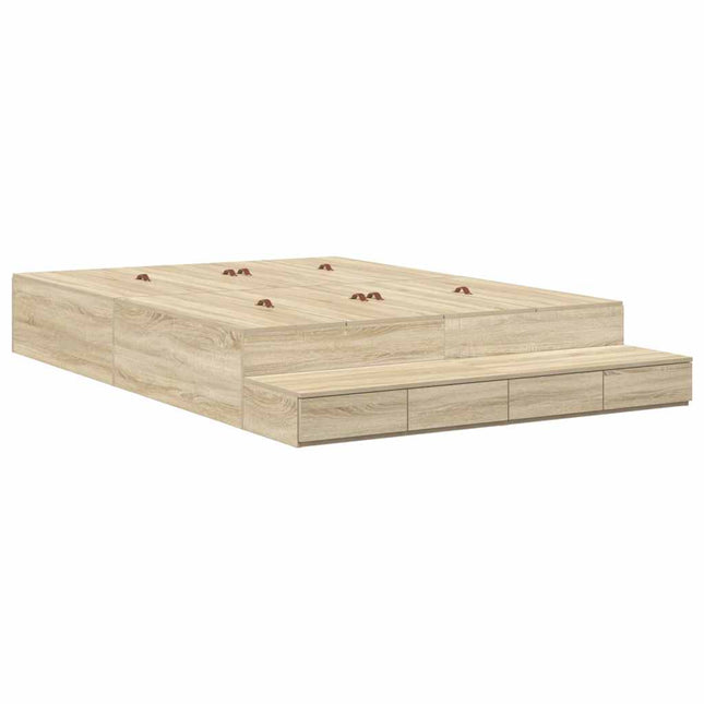 Seng med opbevaring med skuffe Sonoma eg 140 cm Konstrueret træ