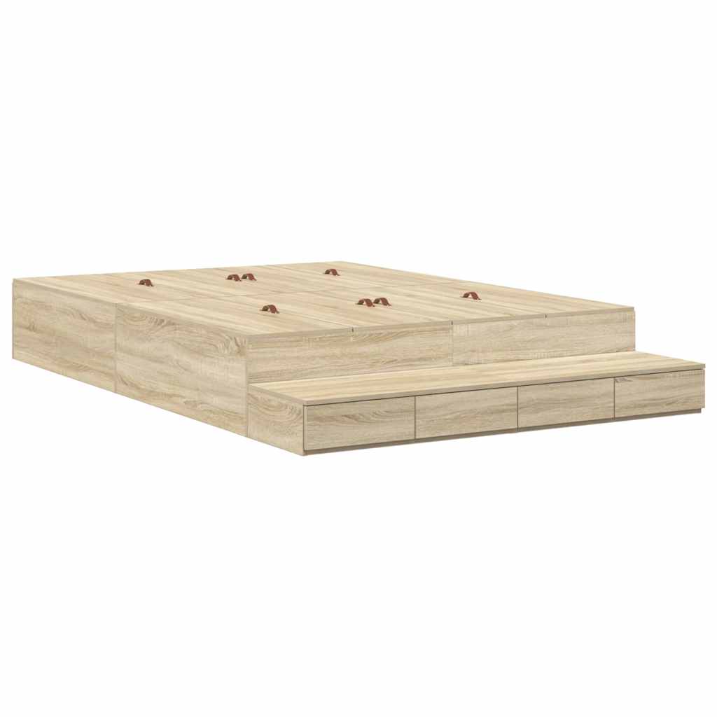 Seng med opbevaring med skuffe Sonoma eg 160 cm Konstrueret træ