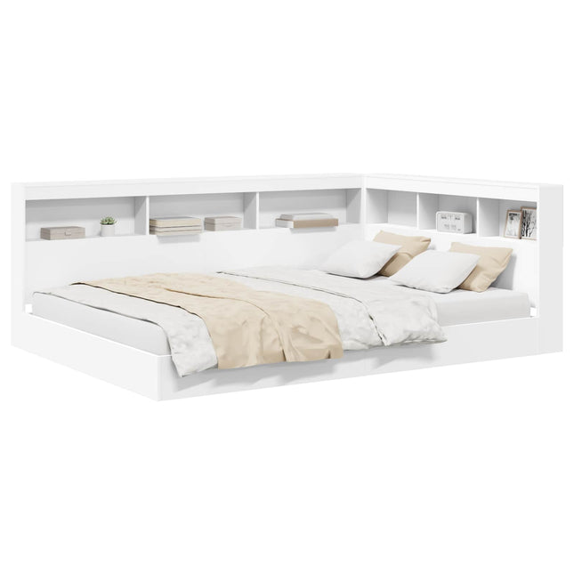 Bogreol Seng med hylde Hvid 140 x 200 cm Konstrueret træ