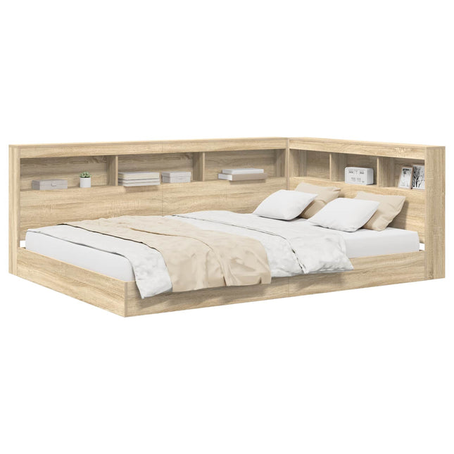 Bogreol Seng med hylde Sonoma-eg 140 x 200 cm Konstrueret træ