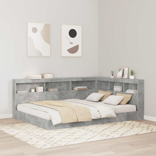 Bogreol Seng med hylde Betongrå 140 x 200 cm Konstrueret træ