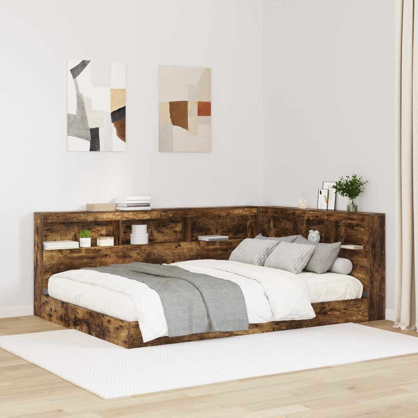 Bogreol Seng Røget Eg 140 X 200 Cm Konstrueret Træ - Vidaxl