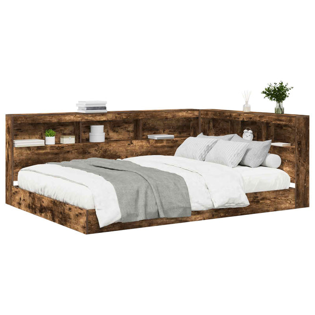 Bogreol Seng med hylde Røget eg 140 x 200 cm Konstrueret træ