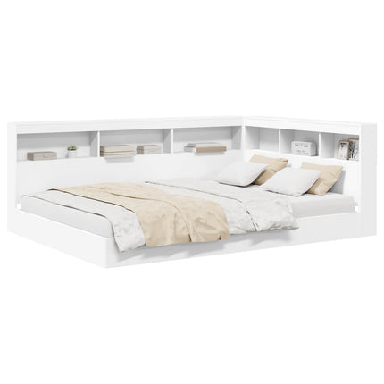 Bogreol Seng med hylde Hvid 150 x 200 cm Konstrueret træ