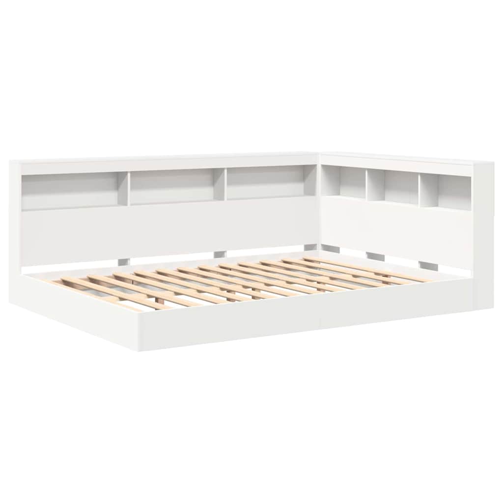 Bogreol Seng med hovedgærde Hvid 150 x 200 cm Konstrueret træ