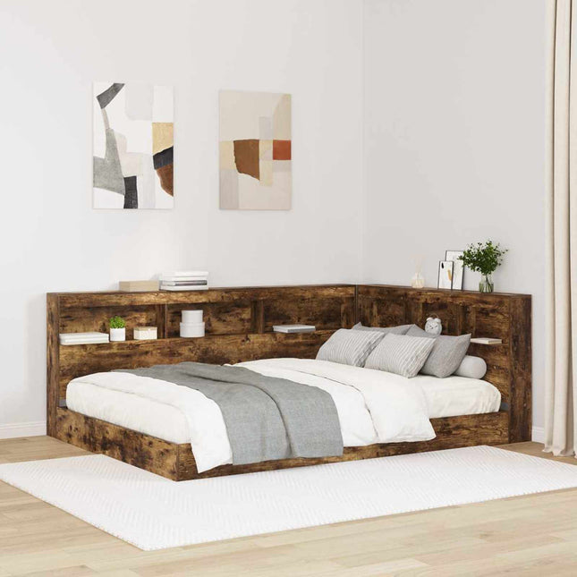 Bogreol Seng med hylde Røget eg 160 x 200 cm Konstrueret træ