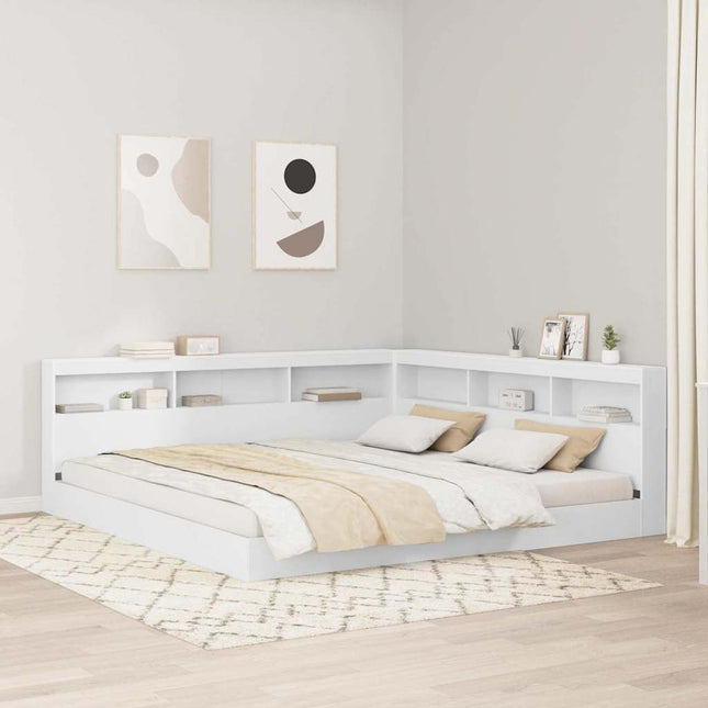 Bogreol Seng med hylde Hvid 180 x 200 cm Konstrueret træ