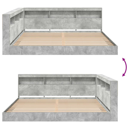 Bogreol Seng med hylde Betongrå 180 x 200 cm Konstrueret træ