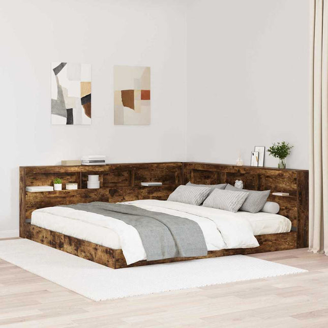 Bogreol Seng med hylde Røget eg 180 x 200 cm Konstrueret træ