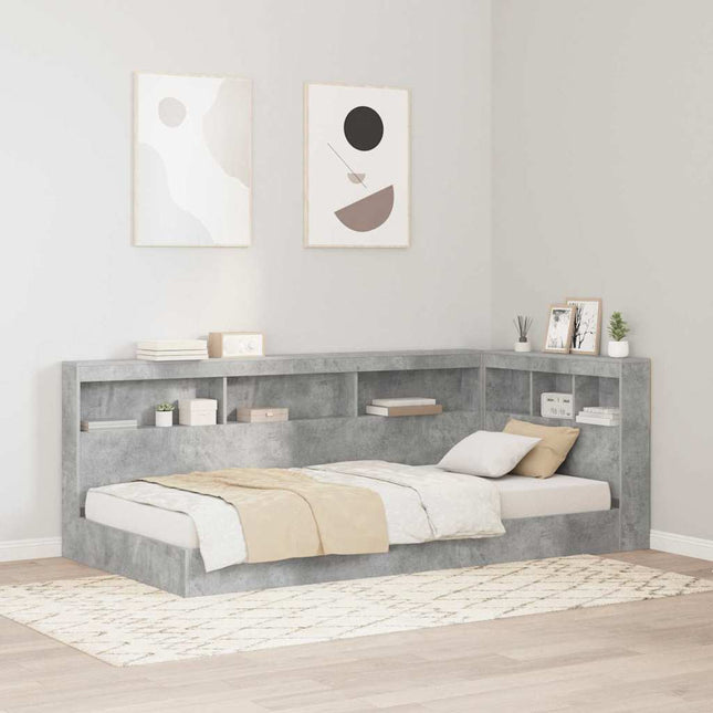 Bogreol Seng med hylde Beton Grå 75 x 190 cm Konstrueret træ