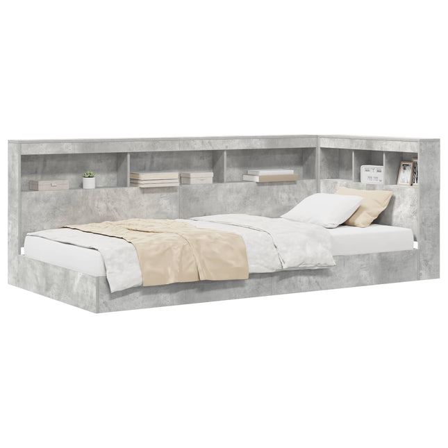 Bogreol Seng med hylde Beton Grå 75 x 190 cm Konstrueret træ