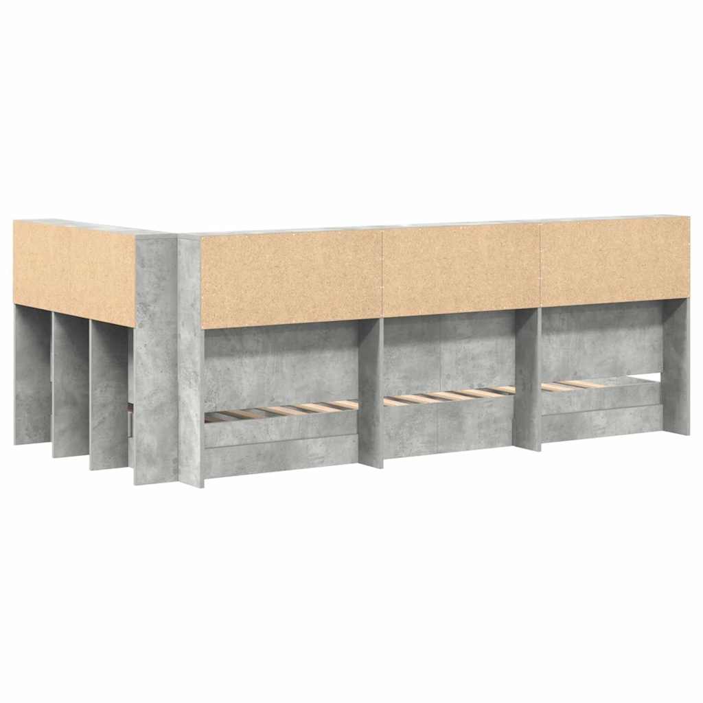 Bogreol Seng Beton Grå 75 x 190 cm Konstrueret træ