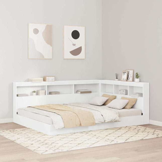 Bogreol Seng med hylde Hvid 135 x 190 cm Konstrueret træ