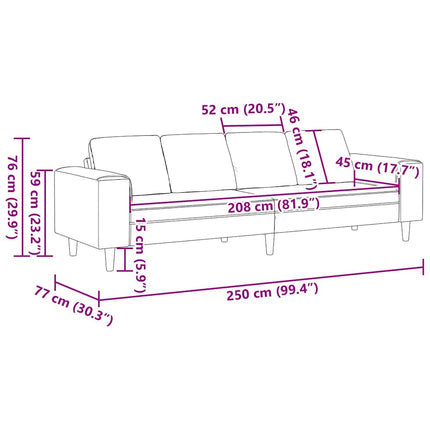 Sofa Mørkegrøn 250 x 77 x 76 cm Velourstof