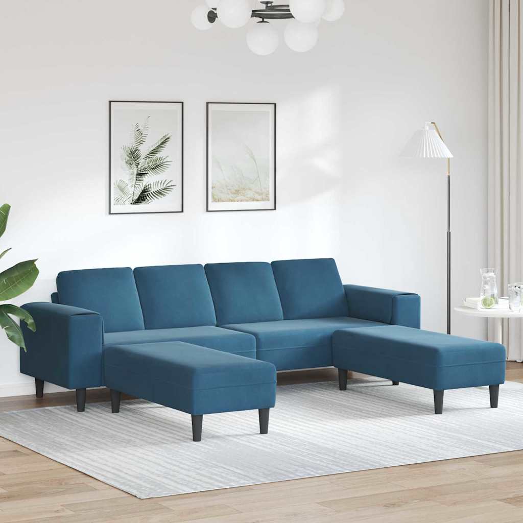 Sofa Sæt Blå Fløjl