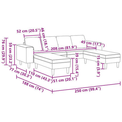 Sofa Rød orange 250 x 188 x 76 cm Velourstof