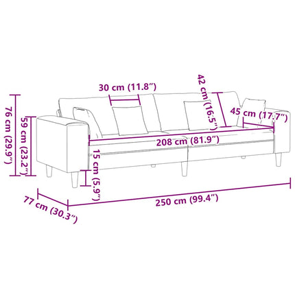 Sofa med pude Blå 250 x 77 x 76 cm Stof