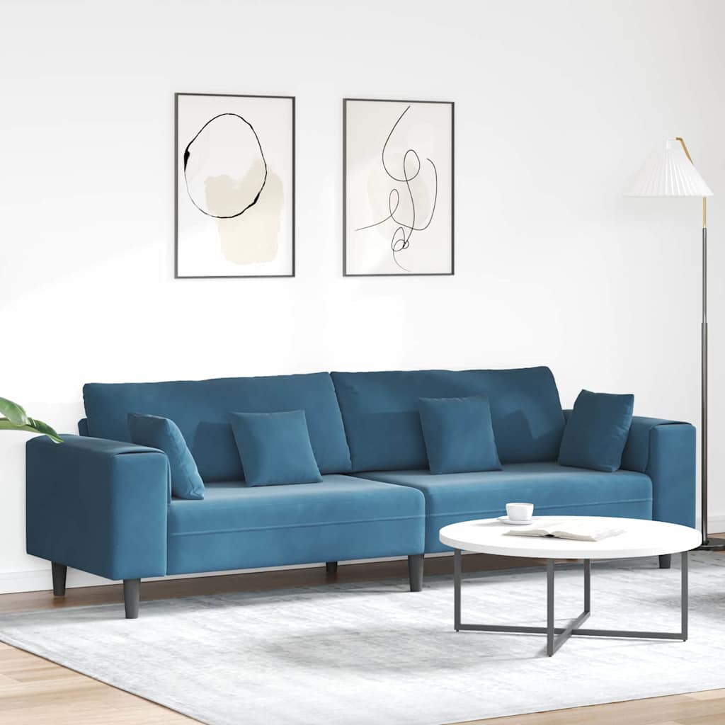 Fløjls Sofa med pude Blå 208 cm Fløjl