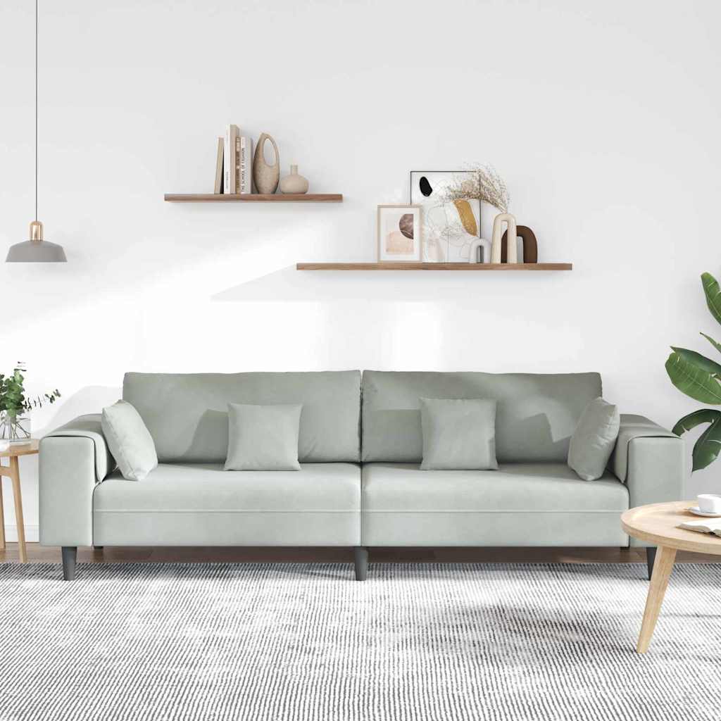 Fløjls Sofa med pude Lysegrå 208 cm Fløjl