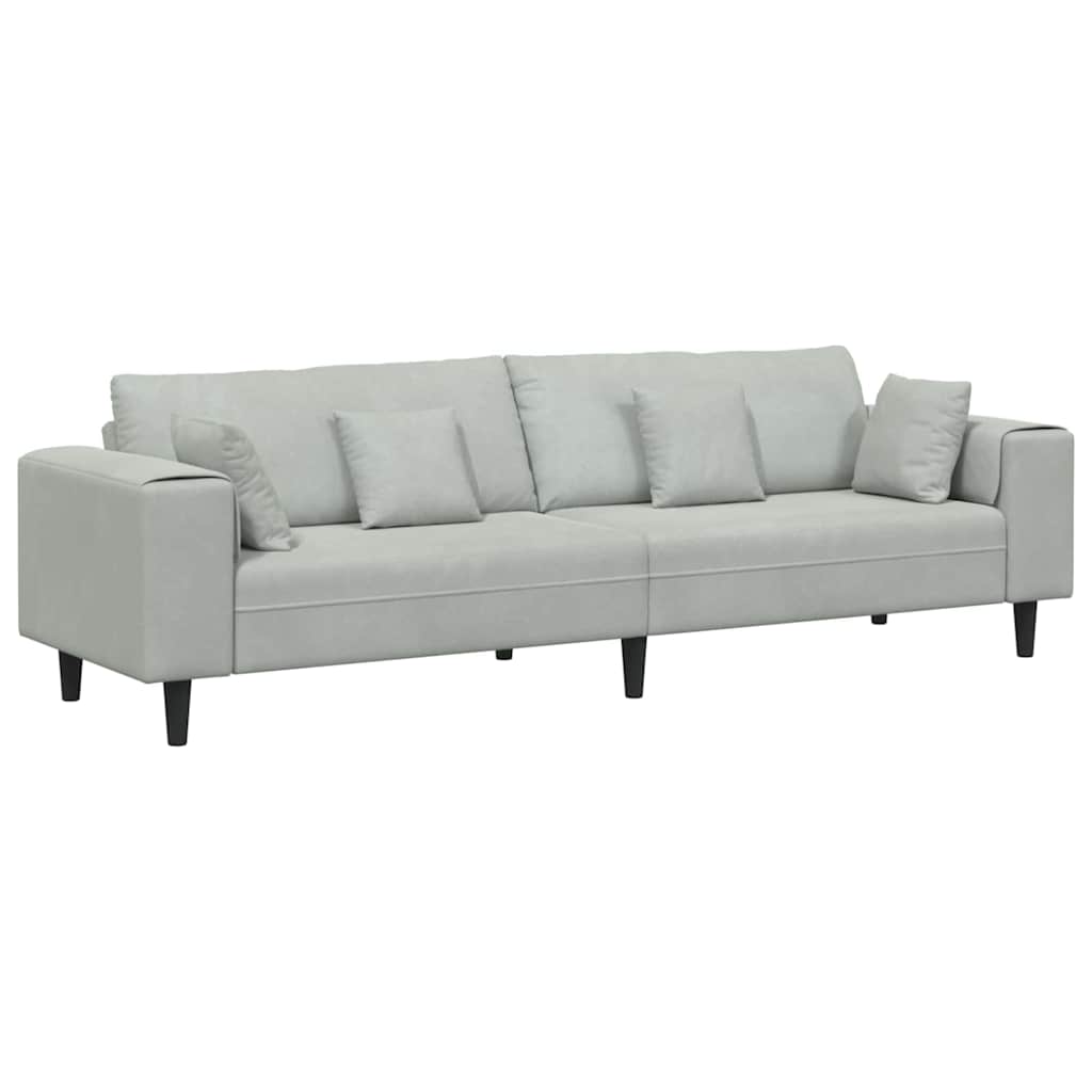 Fløjls Sofa med pude Lysegrå 208 cm Fløjl