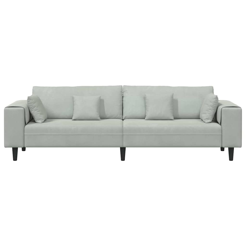 Fløjls Sofa med pude Lysegrå 208 cm Fløjl