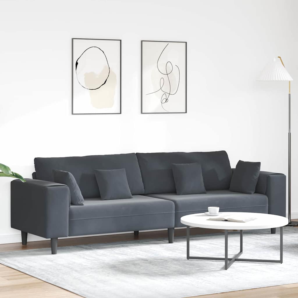 Fløjls Sofa med pude Mørkegrå 208 cm Fløjl