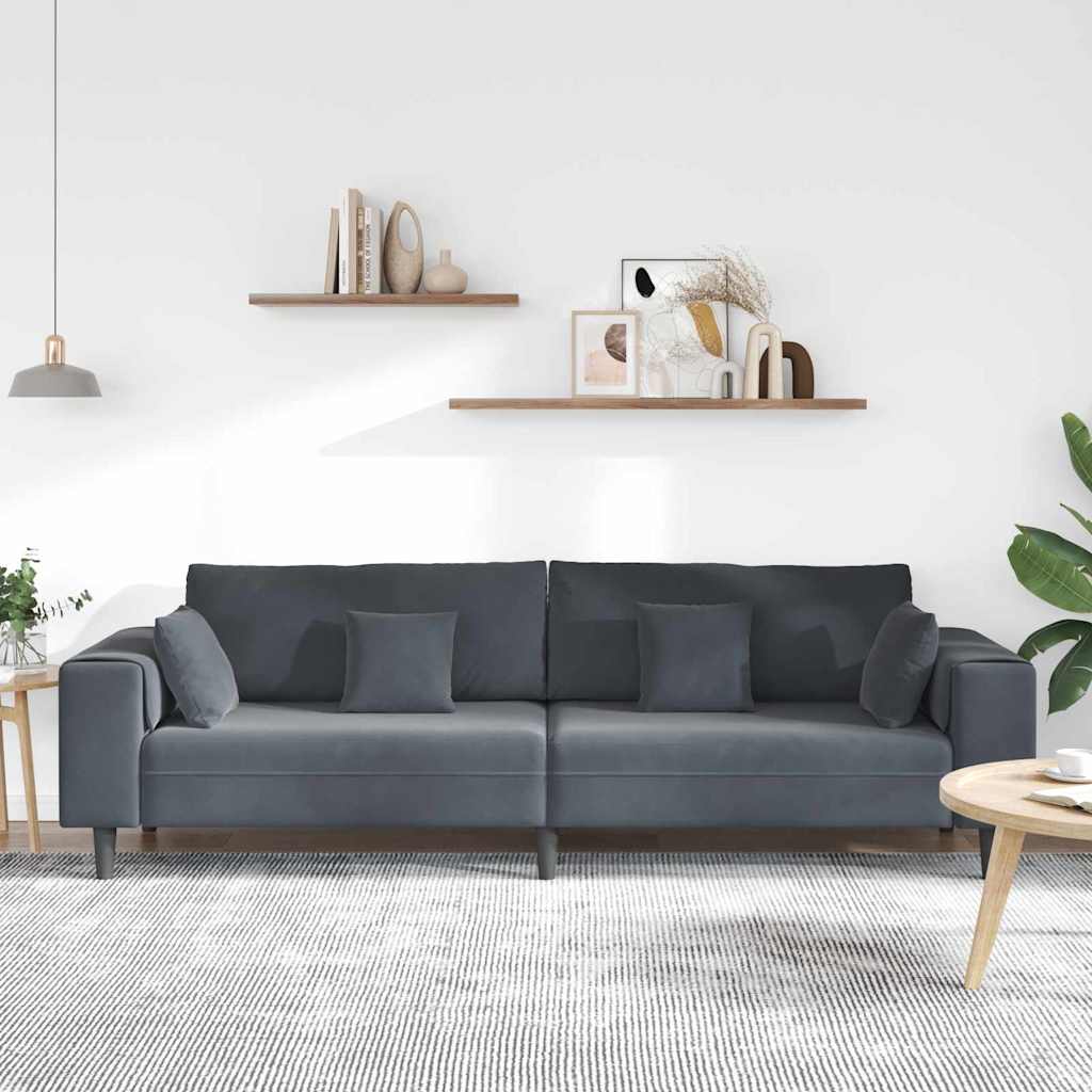 Fløjls Sofa med pude Mørkegrå 208 cm Fløjl