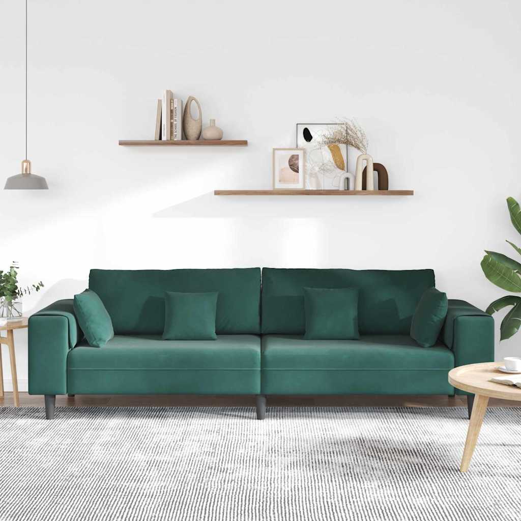 Fløjls Sofa med pude Mørkegrøn 208 cm Fløjl