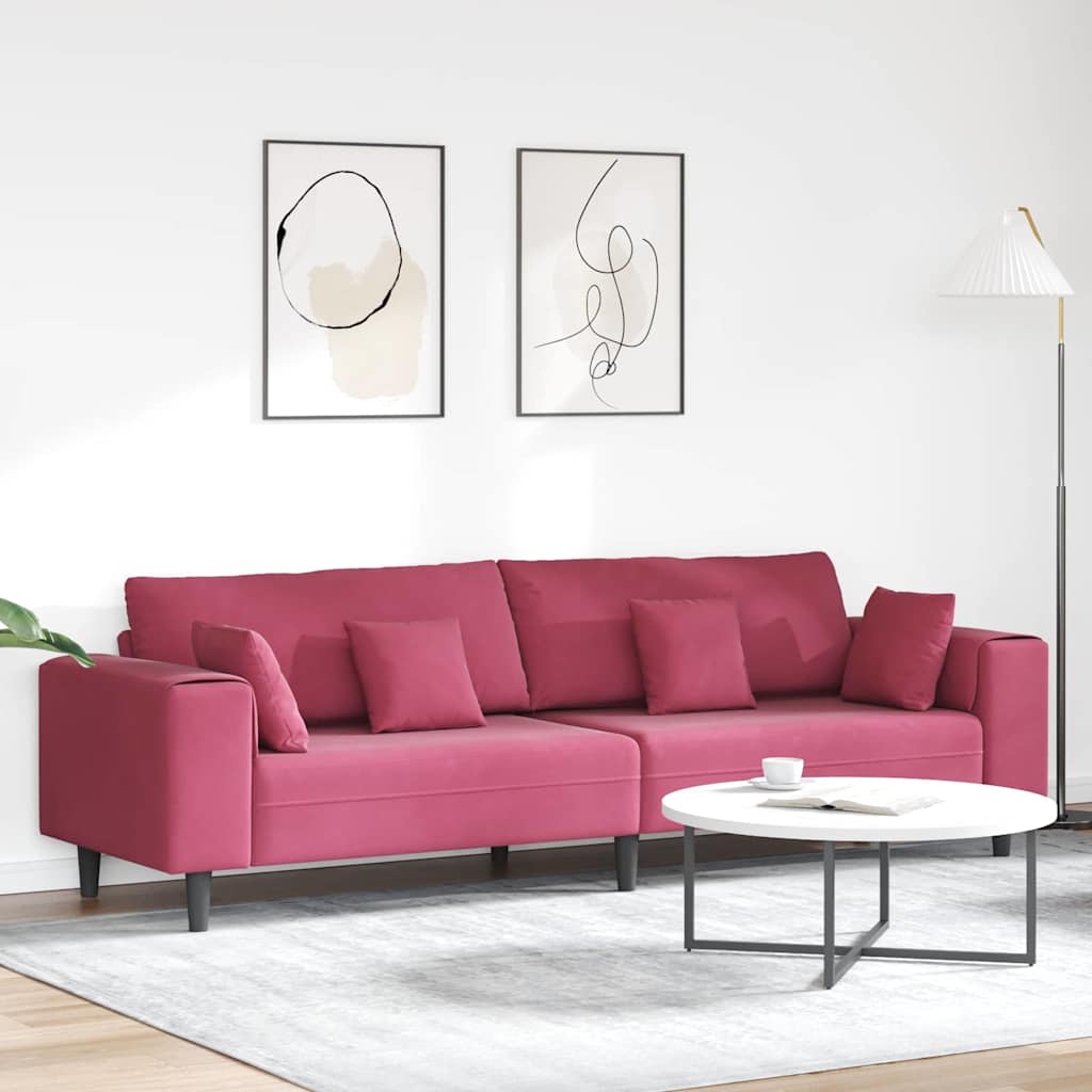 Fløjls Sofa med pude Vinrød 208 cm Fløjl