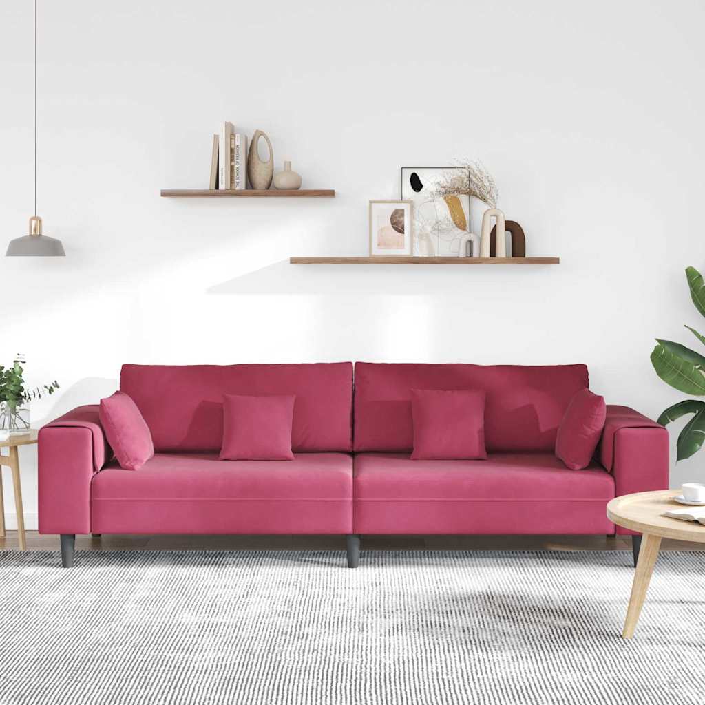 Fløjls Sofa med pude Vinrød 208 cm Fløjl
