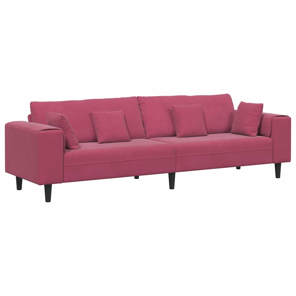 Fløjls Sofa med pude Vinrød 208 cm Fløjl