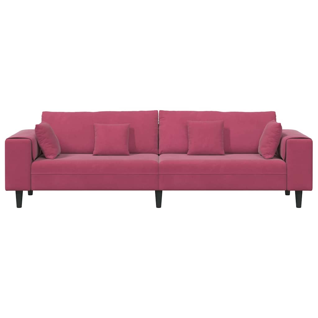 Fløjls Sofa med pude Vinrød 208 cm Fløjl