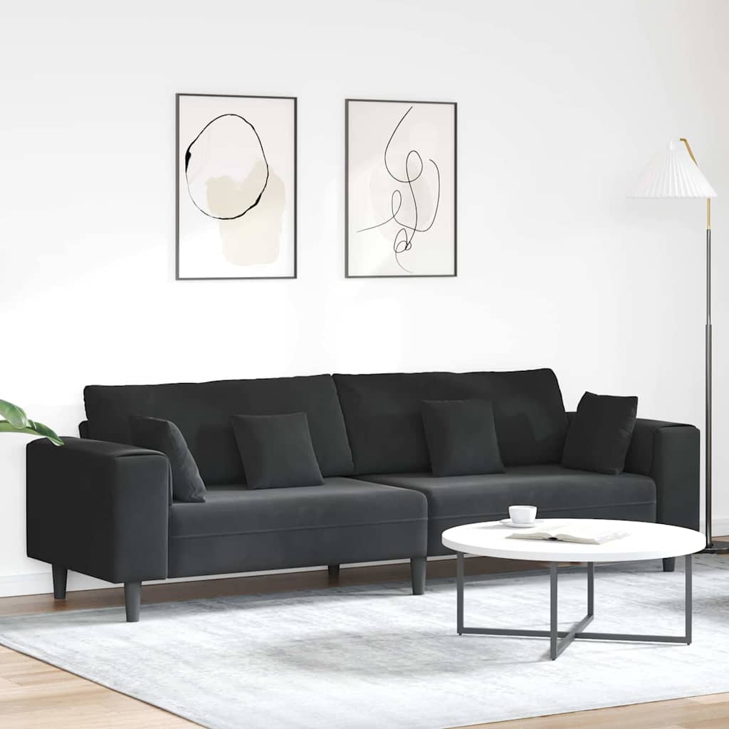 Fløjls Sofa med pude Sort 208 cm Fløjl