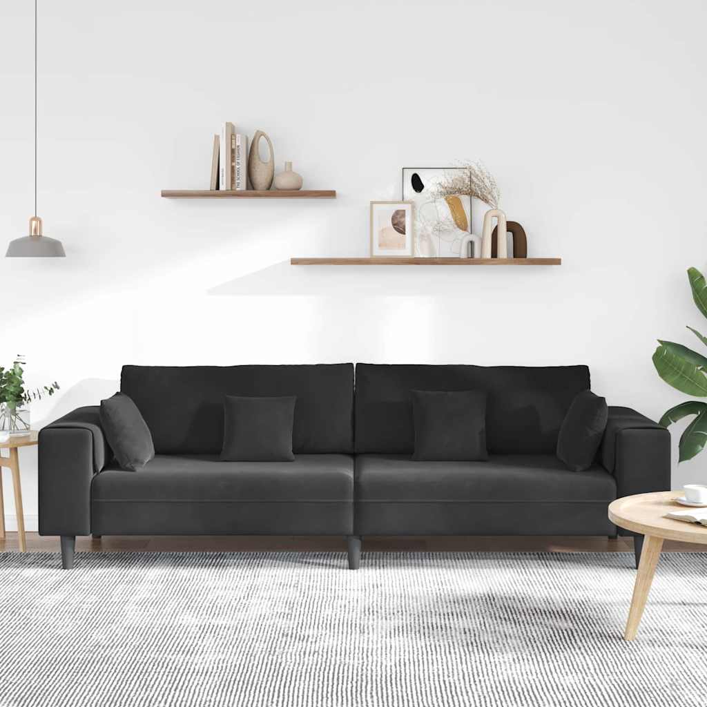 Fløjls Sofa med pude Sort 208 cm Fløjl