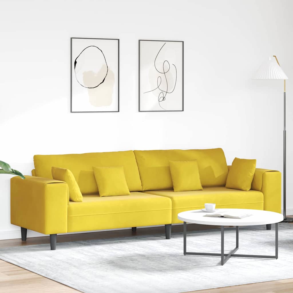 Fløjls Sofa med pude Gul 210 cm Fløjl