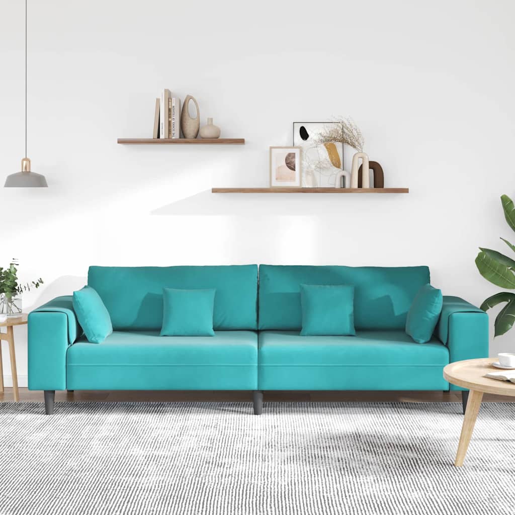 Fløjls Sofa med pude Turkis 208 cm Fløjl