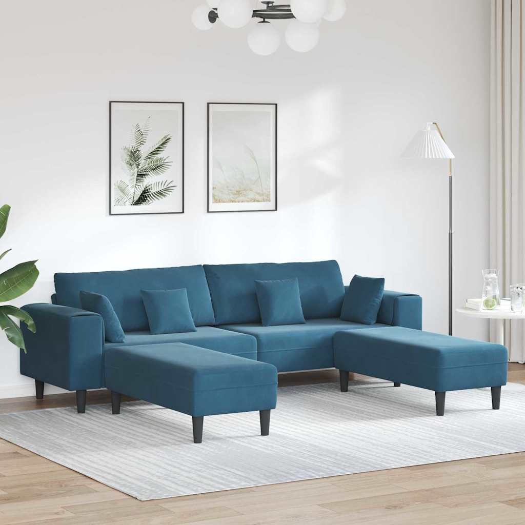 Fløjls Sofa med pude 3 pcs Blå 208 cm Fløjl