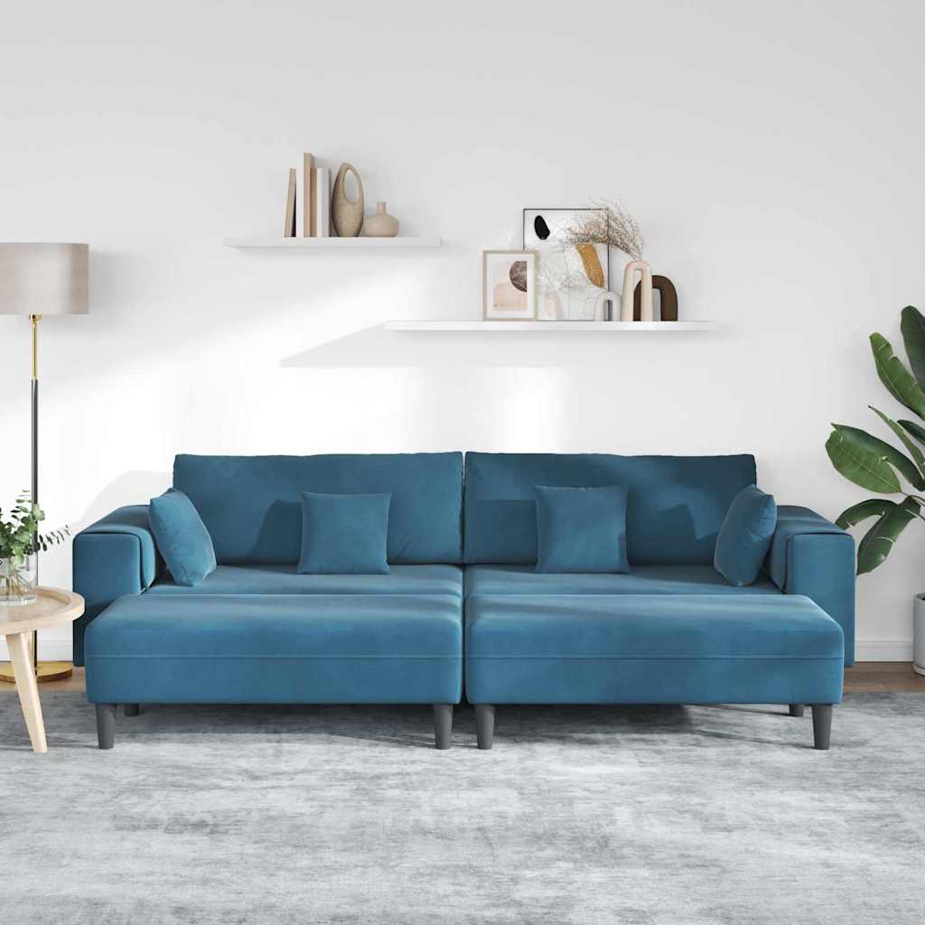 Fløjls Sofa med pude 3 pcs Blå 208 cm Fløjl