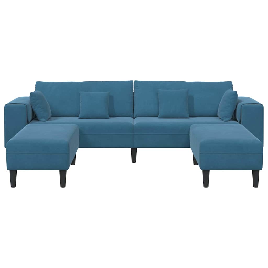 Fløjls Sofa med pude 3 pcs Blå 208 cm Fløjl