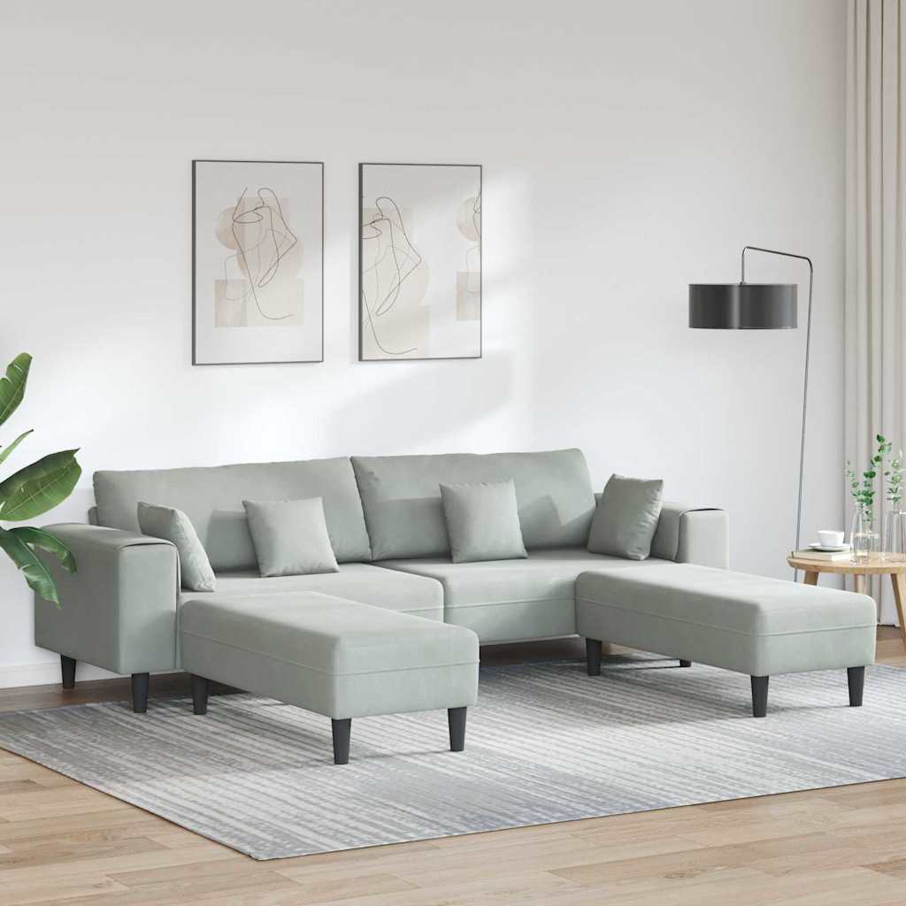 Fløjls Sofa med pude 3 pcs Lysegrå 208 cm Fløjl