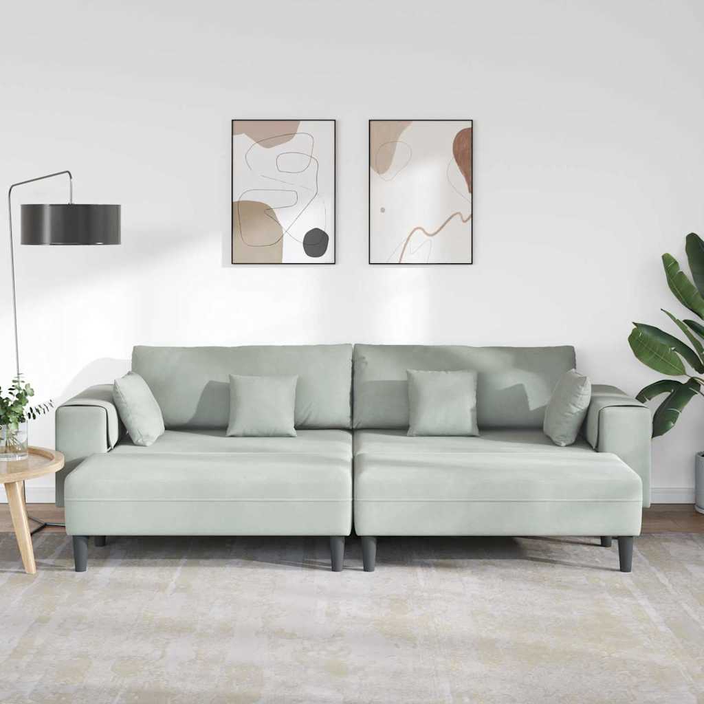 Fløjls Sofa med pude 3 pcs Lysegrå 208 cm Fløjl