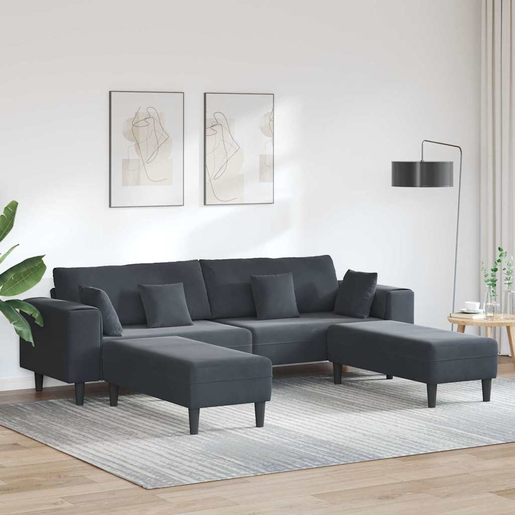 Fløjls Sofa med pude 3 pcs Mørkegrå 208 cm Fløjl