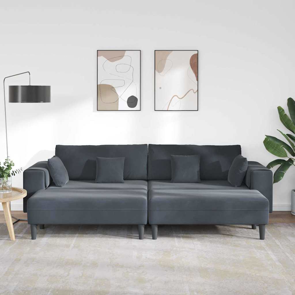 Fløjls Sofa med pude 3 pcs Mørkegrå 208 cm Fløjl