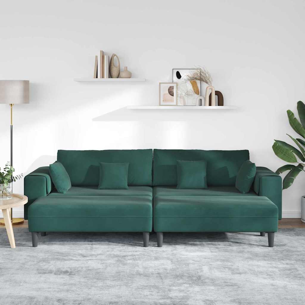 Fløjls Sofa med pude 3 pcs Mørkegrøn 208 cm Fløjl