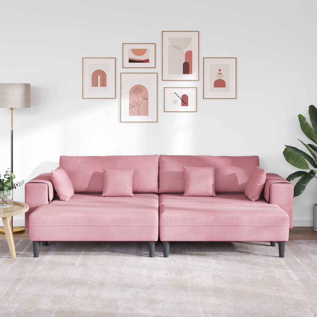 Fløjls Sofa med pude 3 pcs Lyserød 208 cm Fløjl